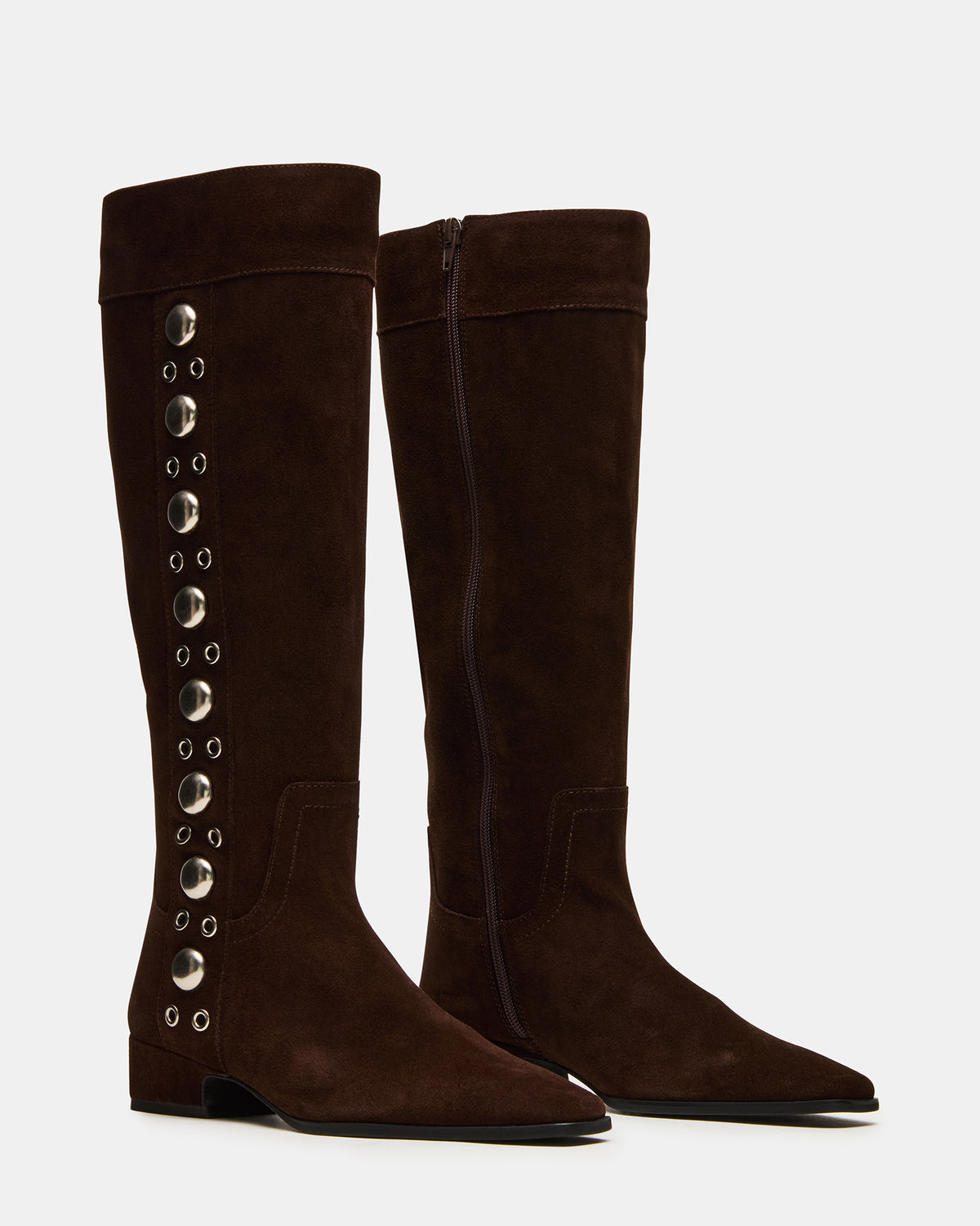 Steve Madden DINGO Brown Suede Studs Knee-High Square-Toe Women's Boot