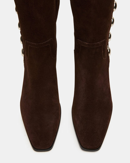 Steve Madden DINGO Brown Suede Studs Knee-High Square-Toe Women's Boot