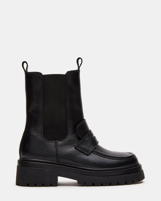Steve Madden CONWAY Black Leather Platform Lug Chelsea Women's Ankle Boot