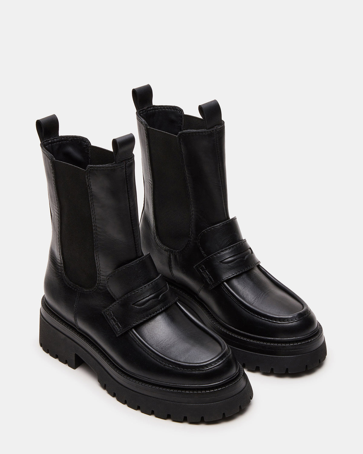 Steve Madden CONWAY Black Leather Platform Lug Chelsea Women's Ankle Boot