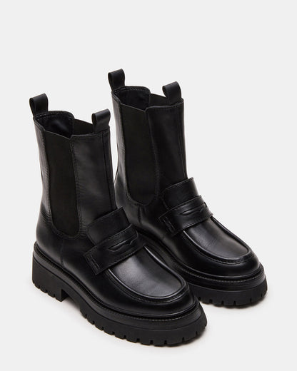 Steve Madden CONWAY Black Leather Platform Lug Chelsea Women's Ankle Boot