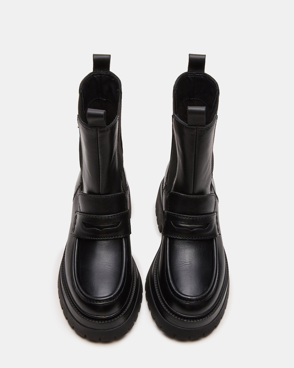 Steve Madden CONWAY Black Leather Platform Lug Chelsea Women's Ankle Boot