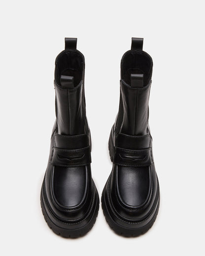 Steve Madden CONWAY Black Leather Platform Lug Chelsea Women's Ankle Boot
