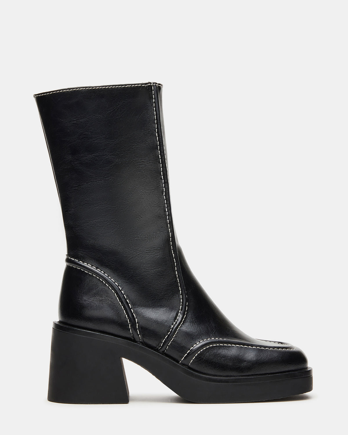 Steve Madden ALTER Black Patent Square-Toe Platform Block Heel Women's Ankle Boot