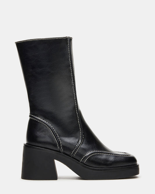 Steve Madden ALTER Black Patent Square-Toe Platform Block Heel Women's Ankle Boot