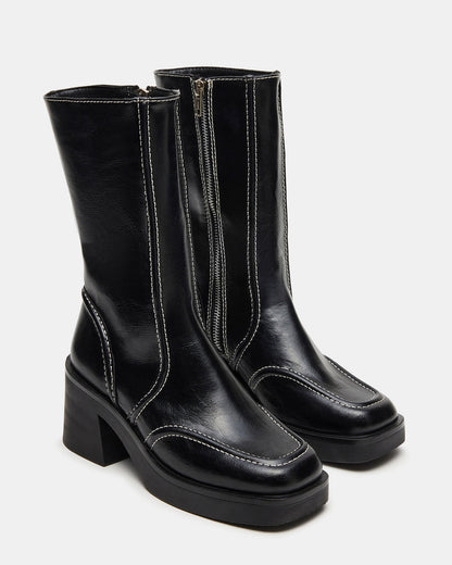 Steve Madden ALTER Black Patent Square-Toe Platform Block Heel Women's Ankle Boot
