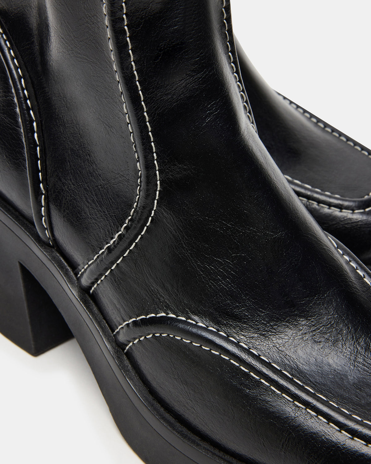 Steve Madden ALTER Black Patent Square-Toe Platform Block Heel Women's Ankle Boot