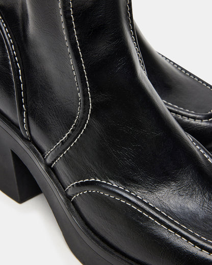 Steve Madden ALTER Black Patent Square-Toe Platform Block Heel Women's Ankle Boot