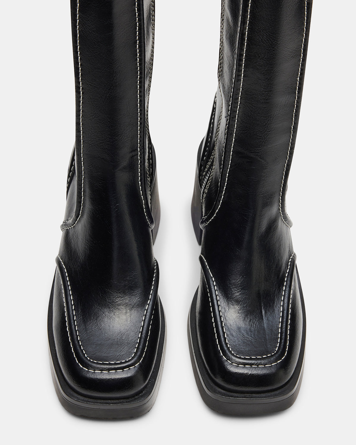 Steve Madden ALTER Black Patent Square-Toe Platform Block Heel Women's Ankle Boot