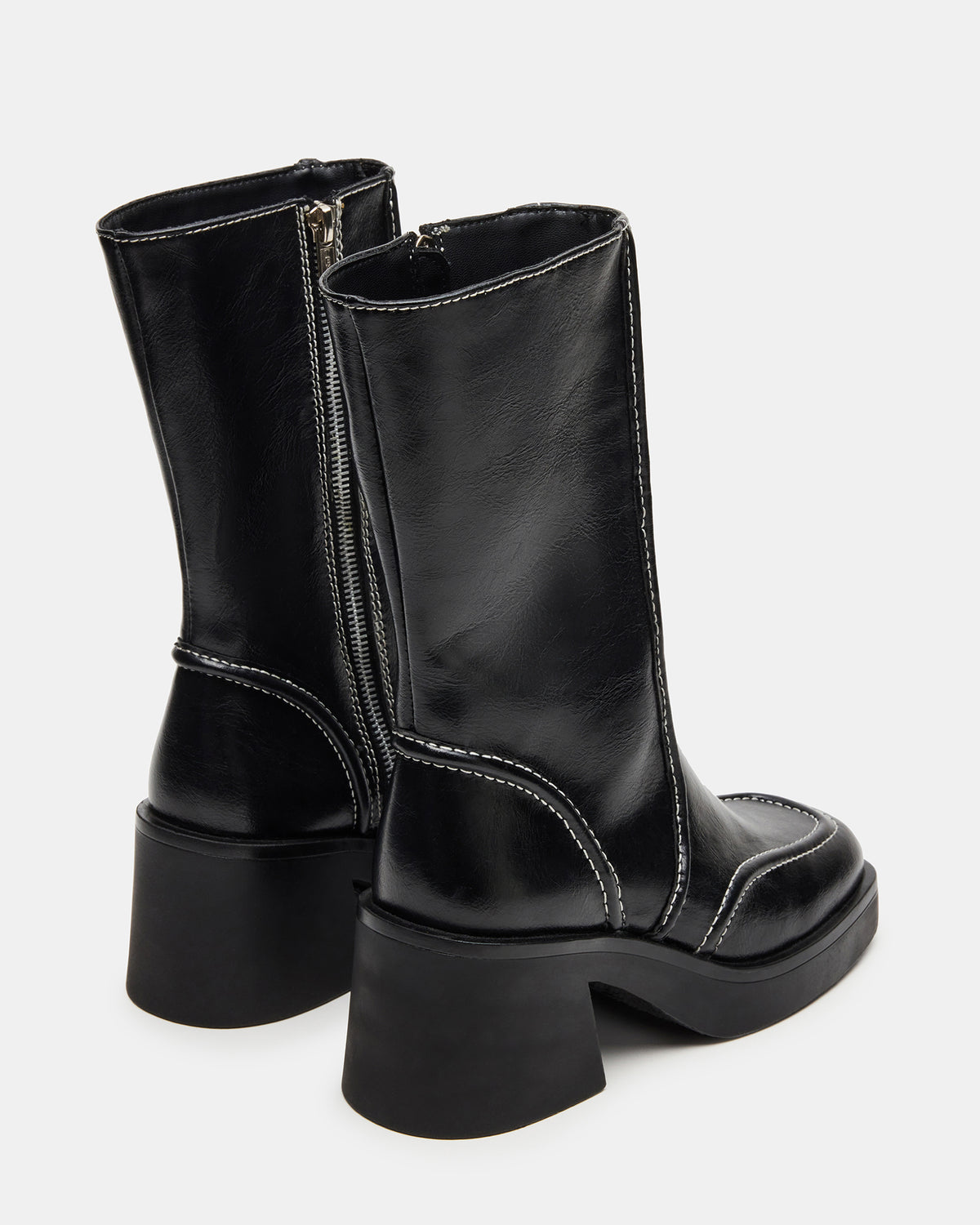 Steve Madden ALTER Black Patent Square-Toe Platform Block Heel Women's Ankle Boot