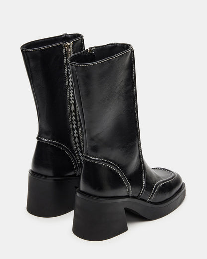 Steve Madden ALTER Black Patent Square-Toe Platform Block Heel Women's Ankle Boot