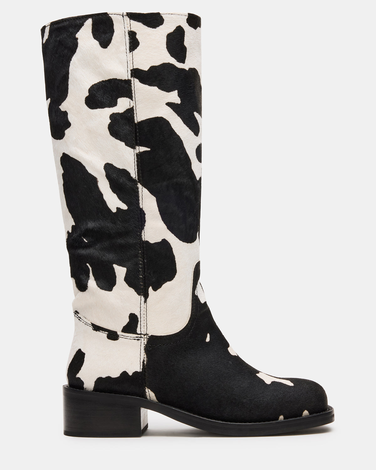 Steve Madden RIGGS Black Cow Print Wide Calf Square-Toe Women's Boot
