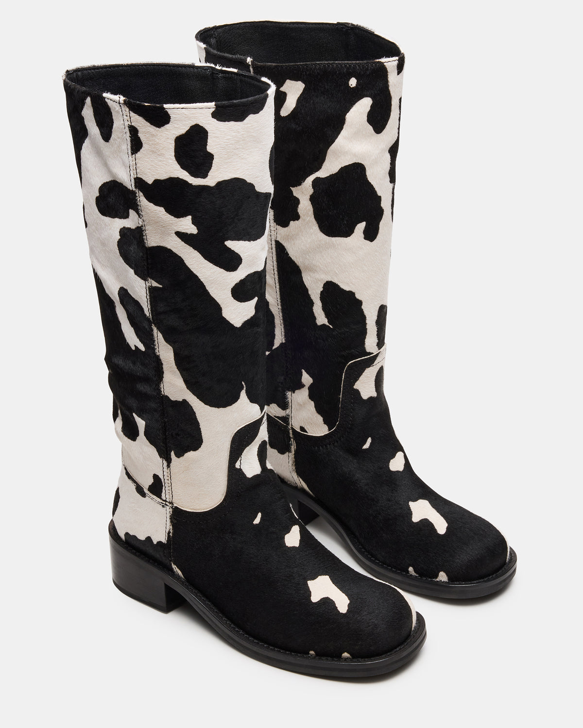 Steve Madden RIGGS Black Cow Print Wide Calf Square-Toe Women's Boot