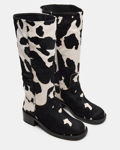Steve Madden RIGGS Black Cow Print Wide Calf Square-Toe Women's Boot