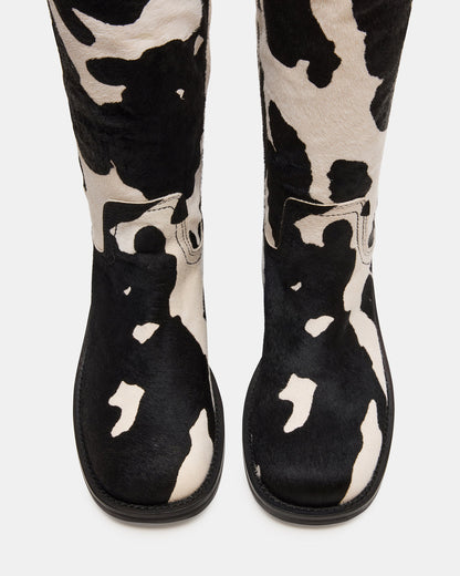 Steve Madden RIGGS Black Cow Print Wide Calf Square-Toe Women's Boot
