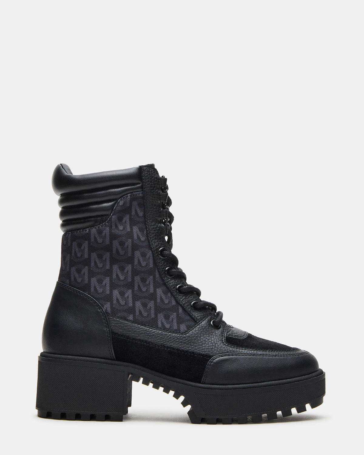 Steve Madden HIKER Black Multi Platform Lug Lace-Up Women's Anke Boot