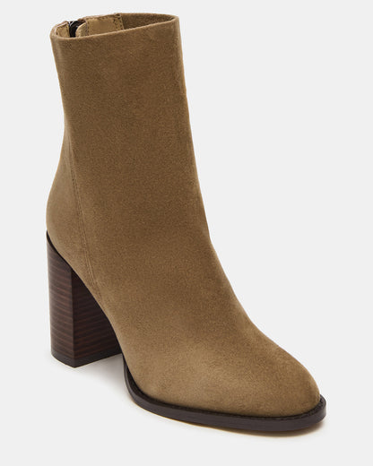Steve Madden OBSESSION Taupe Suede Rounded Toe Block Heel Women's Ankle Boot