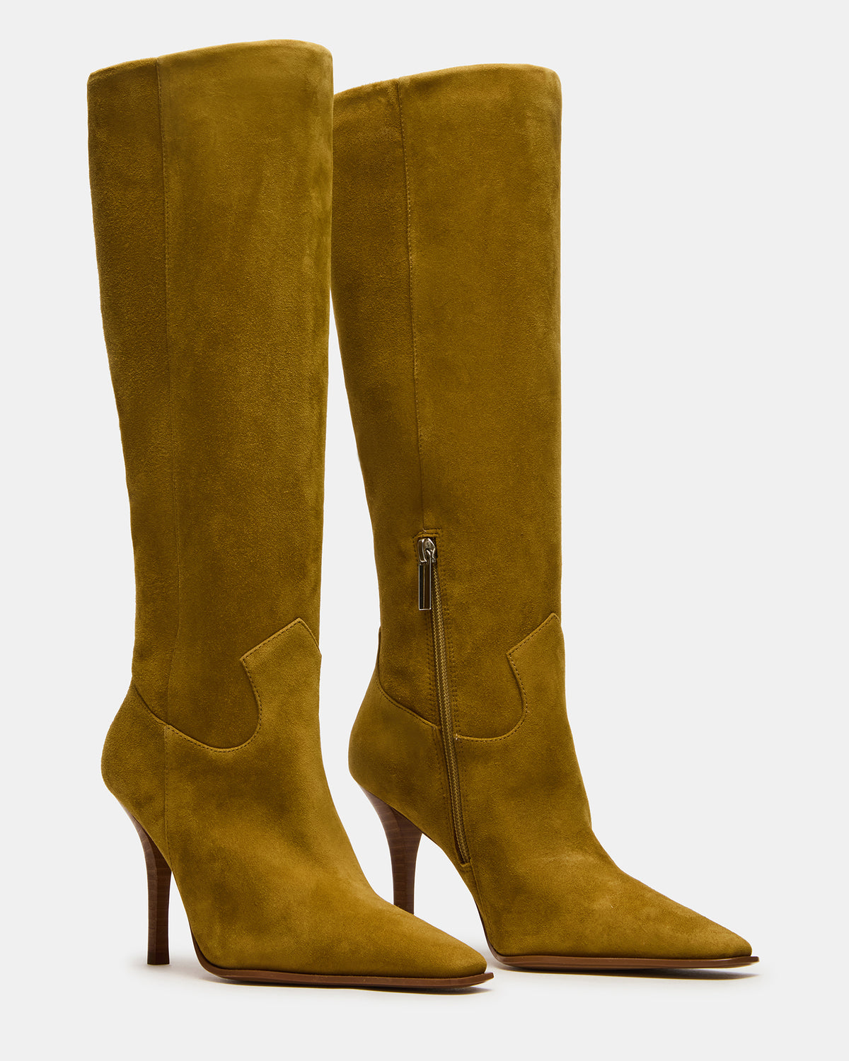 Steve Madden WESCOT Olive Suede Square-Toe Knee-High Heeled Women's Boot
