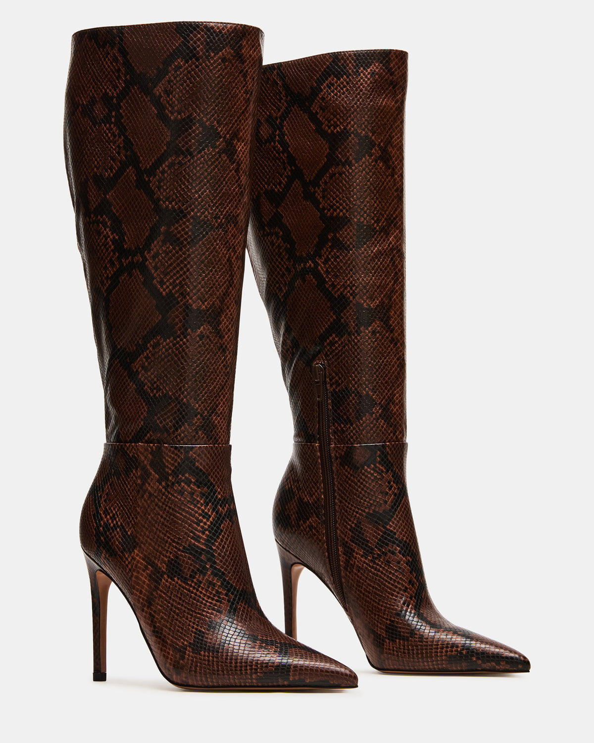 Steve Madden NITRO Brown Snake Wife Calf Pointed-Toe Stiletto Heel Knee-High Women's Boots