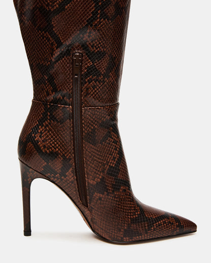 Steve Madden NITRO Brown Snake Wife Calf Pointed-Toe Stiletto Heel Knee-High Women's Boots