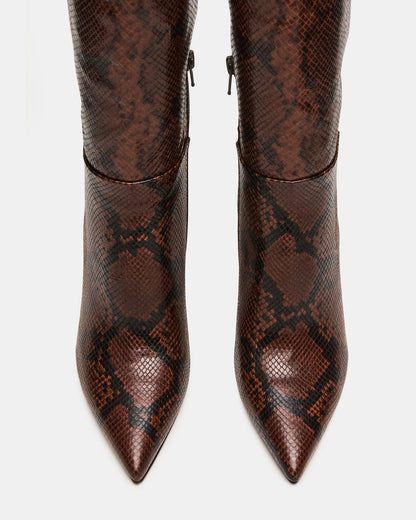 Steve Madden NITRO Brown Snake Wife Calf Pointed-Toe Stiletto Heel Knee-High Women's Boots