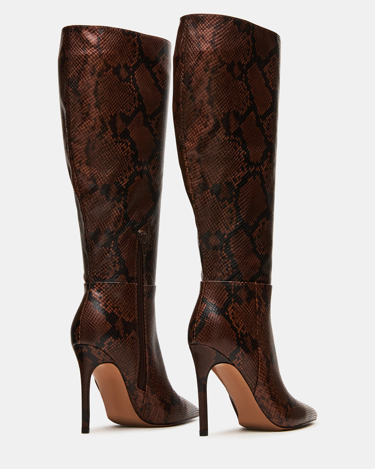 Steve Madden NITRO Brown Snake Wife Calf Pointed-Toe Stiletto Heel Knee-High Women's Boots