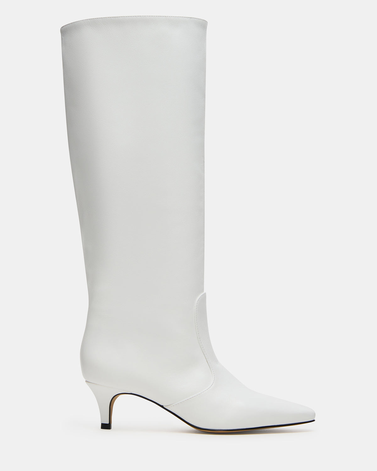 Steve Madden LANDER White Leather Knee-High Kitten Heel Women's Boot