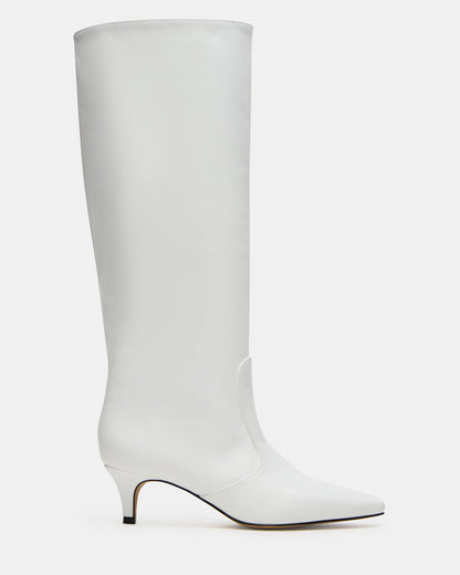 Steve Madden LANDER White Leather Knee-High Kitten Heel Women's Boot