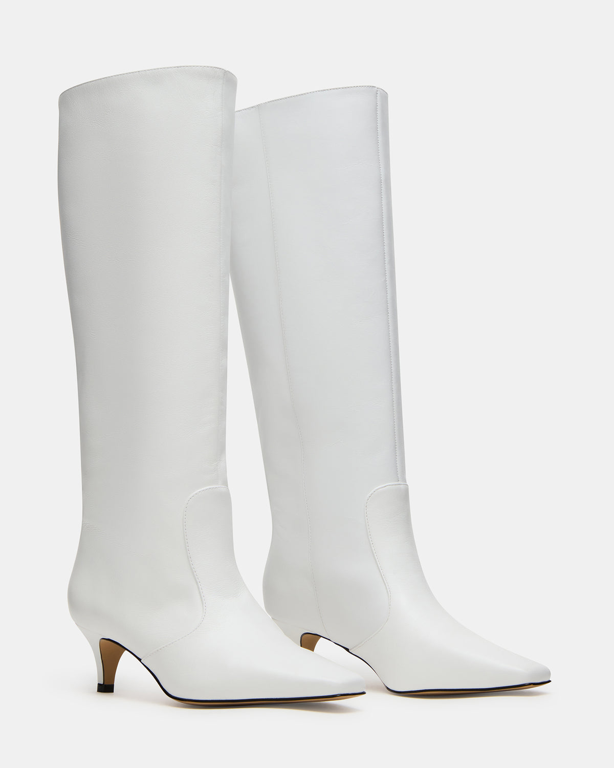 Steve Madden LANDER White Leather Knee-High Kitten Heel Women's Boot