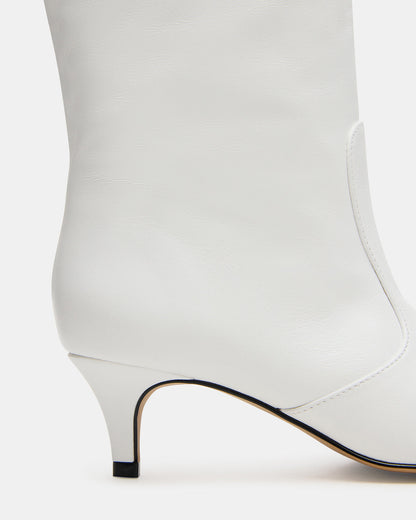 Steve Madden LANDER White Leather Knee-High Kitten Heel Women's Boot