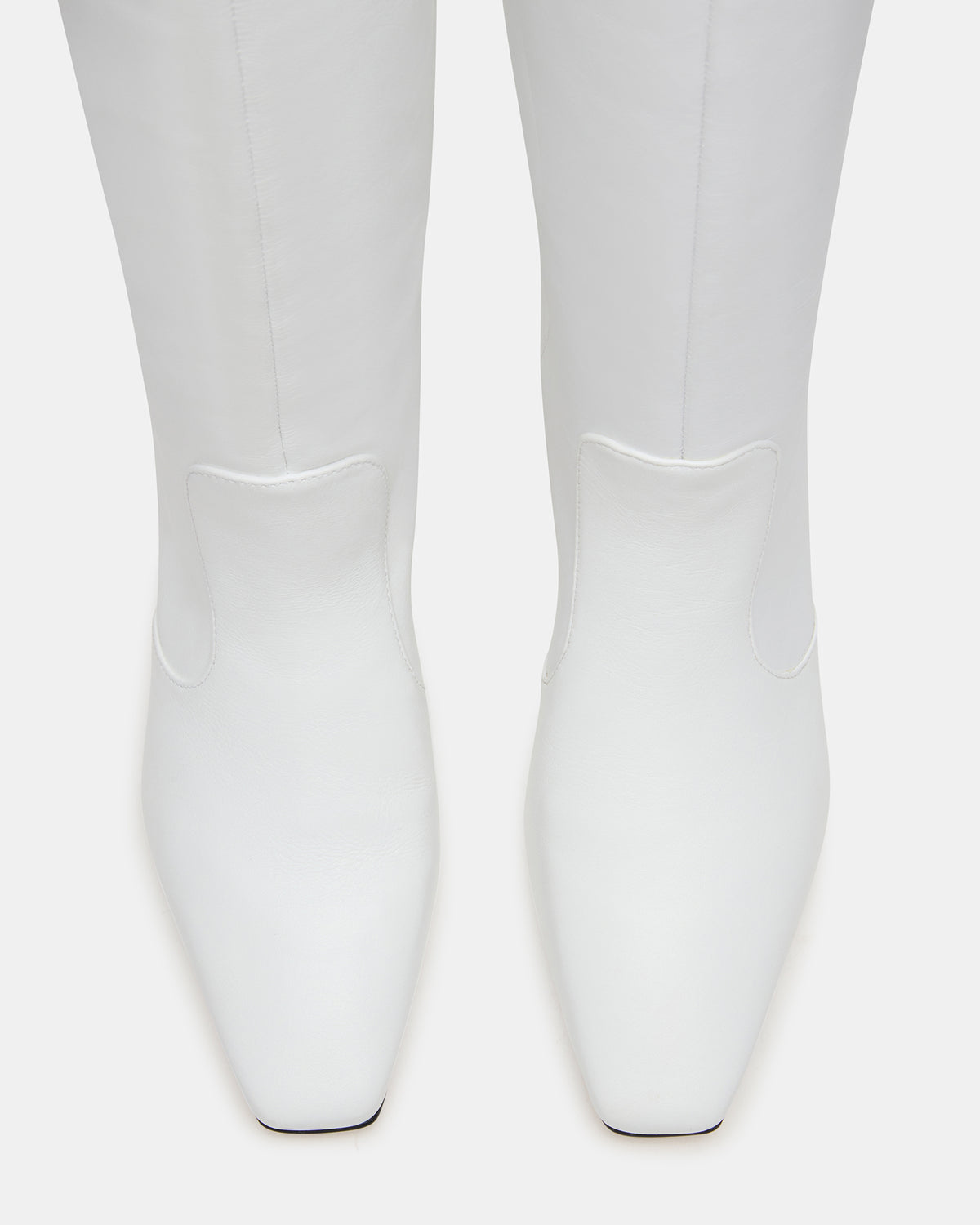 Steve Madden LANDER White Leather Knee-High Kitten Heel Women's Boot