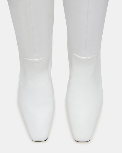 Steve Madden LANDER White Leather Knee-High Kitten Heel Women's Boot