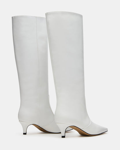 Steve Madden LANDER White Leather Knee-High Kitten Heel Women's Boot