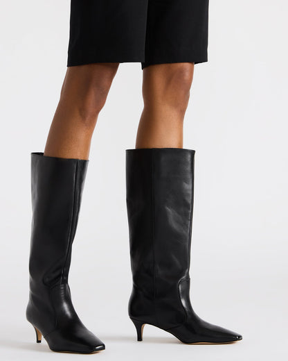 Steve Madden LANDER White Leather Knee-High Kitten Heel Women's Boot