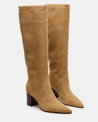 Steve Madden SKYLINE Taupe Suede Knee-High Pointed Toe Women's Boot