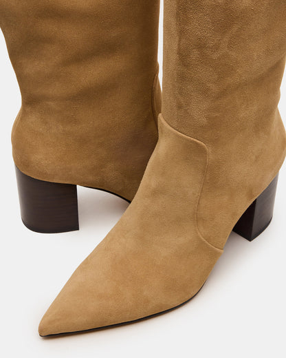 Steve Madden SKYLINE Taupe Suede Knee-High Pointed Toe Women's Boot