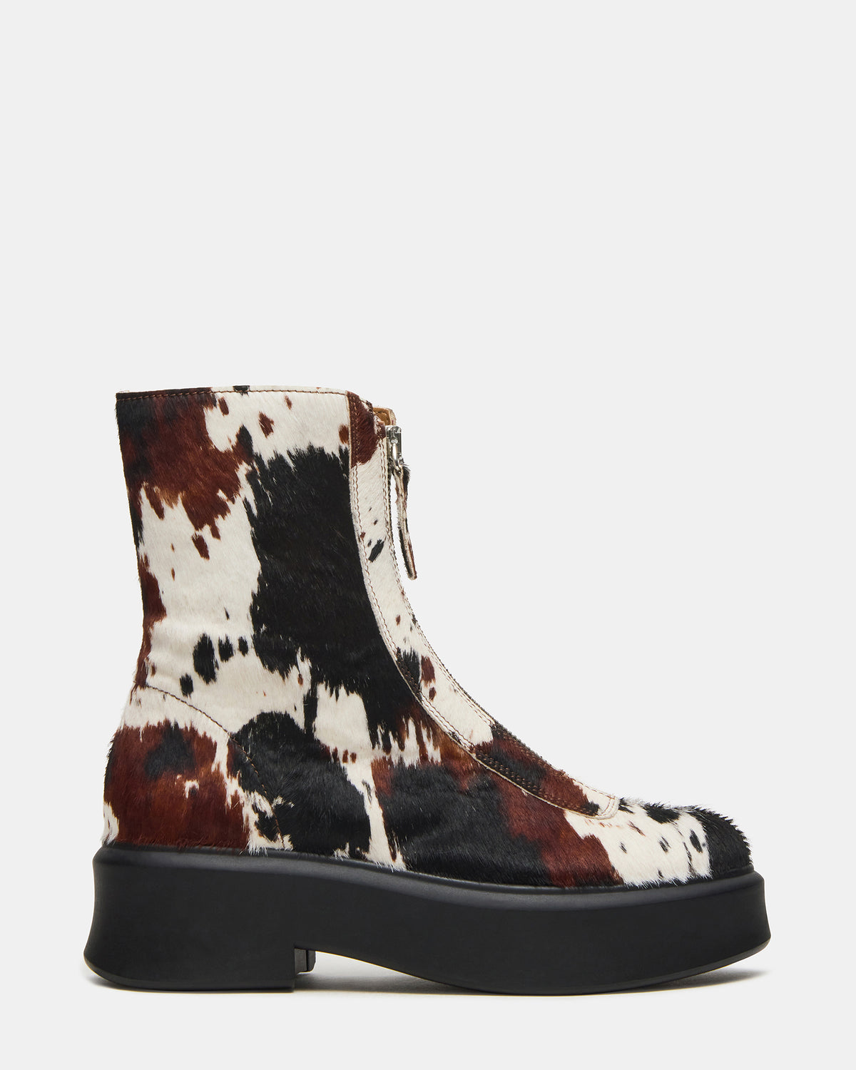 Steve Madden JONES Brown Cow Print Zipper Lug Women's Ankle Boot