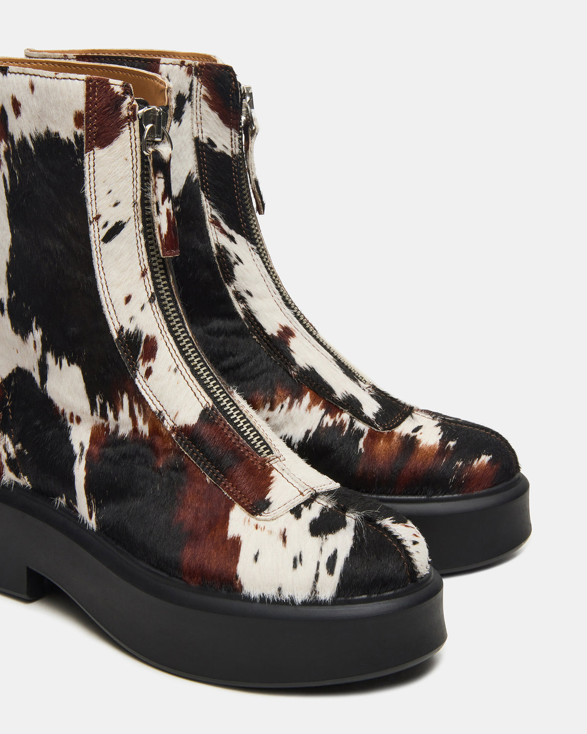 Steve Madden JONES Brown Cow Print Zipper Lug Women's Ankle Boot