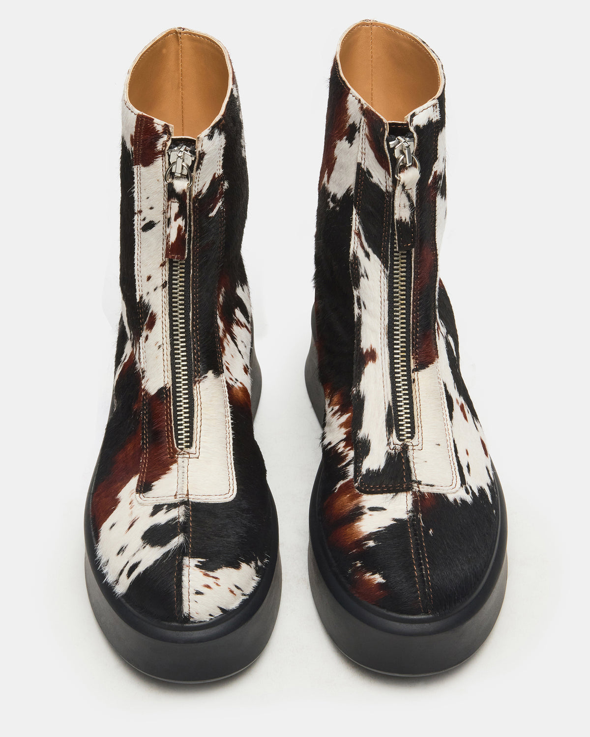 Steve Madden JONES Brown Cow Print Zipper Lug Women's Ankle Boot