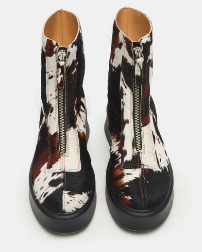 Steve Madden JONES Brown Cow Print Zipper Lug Women's Ankle Boot