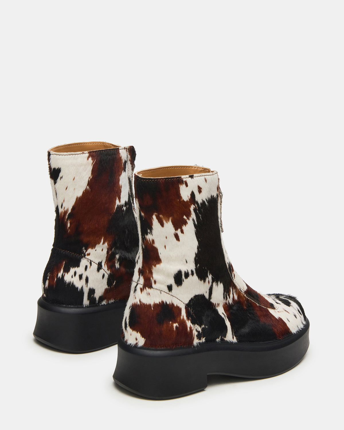 Steve Madden JONES Brown Cow Print Zipper Lug Women's Ankle Boot