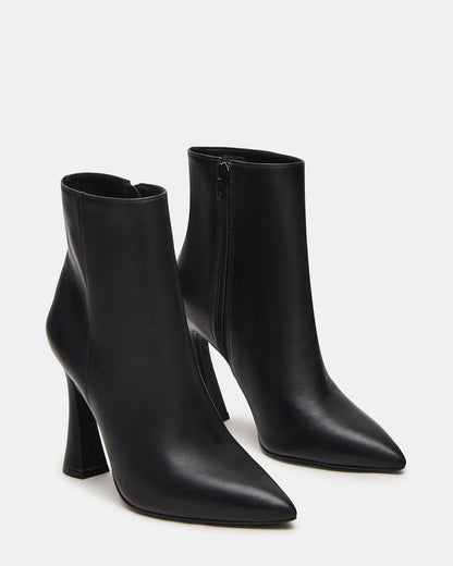 Steve Madden BOLERO Black Leather Pointed-Toe Heeled Women's Ankle Boot