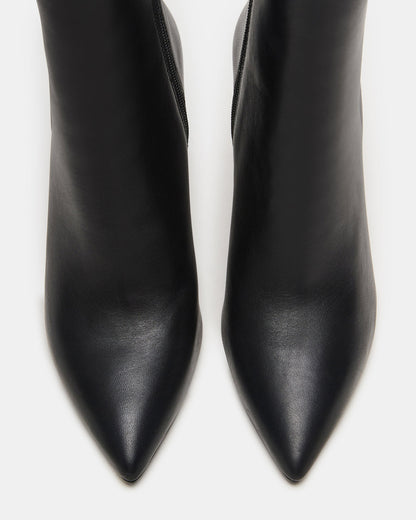 Steve Madden BOLERO Black Leather Pointed-Toe Heeled Women's Ankle Boot