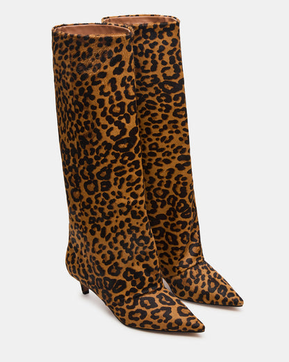 Steve Madden LUCA Leopard Pointed-Toe Cuffed Kitten Heel Women's Boot