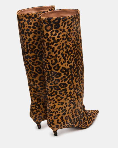 Steve Madden LUCA Leopard Pointed-Toe Cuffed Kitten Heel Women's Boot