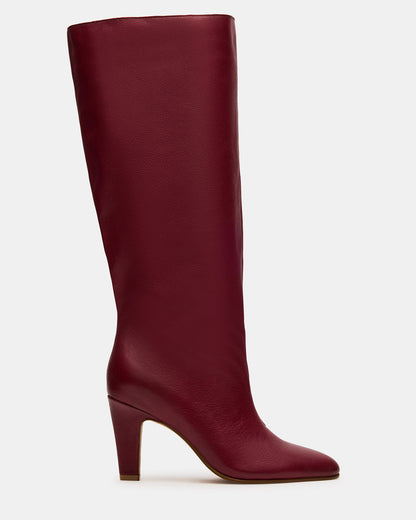Steve Madden RIZK Burgundy Leather Knee-High Rounded Toe Heeled Women's Boot