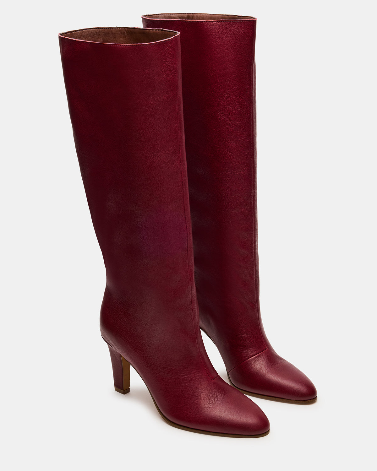 Steve Madden RIZK Burgundy Leather Knee-High Rounded Toe Heeled Women's Boot