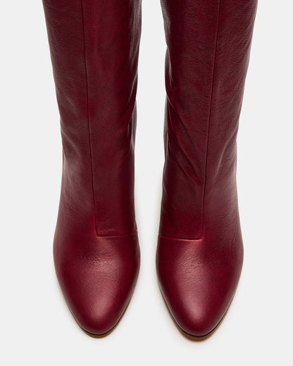 Steve Madden RIZK Burgundy Leather Knee-High Rounded Toe Heeled Women's Boot
