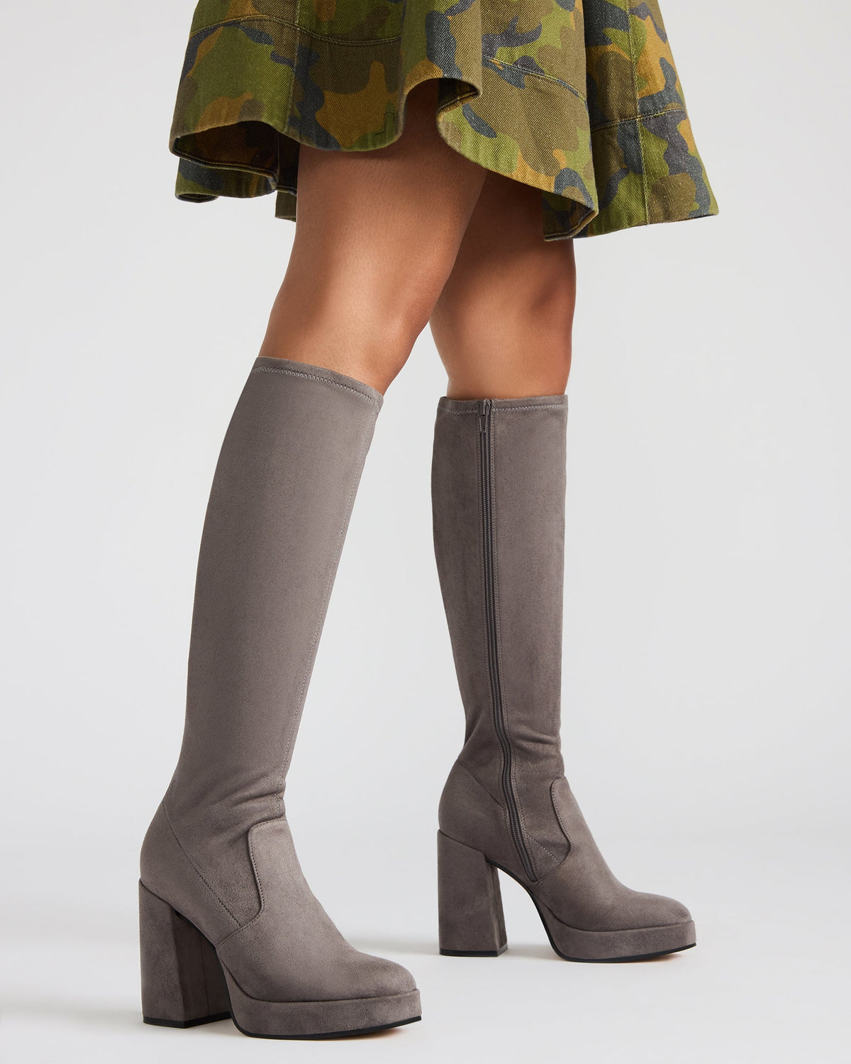 Steve Madden TWAIN Grey Knee-High Block Heel Women's Boot