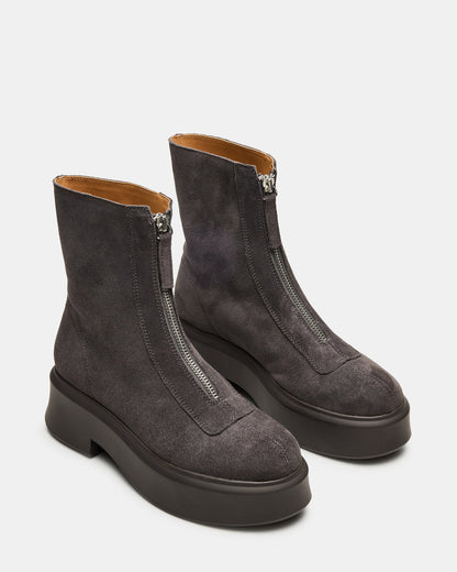 Steve Madden JONES Grey Suede Zipper Lug Women's Ankle Boot